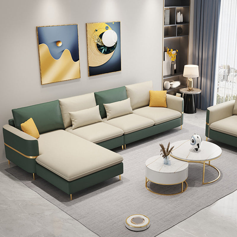 106.3" W x 62.3" D x 35.4" H Square Arm Sofa & Chaise, Loose Faux Leather Back Sofa