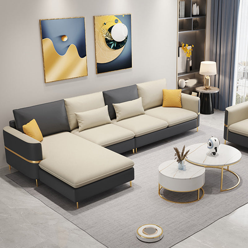 106.3" W x 62.3" D x 35.4" H Square Arm Sofa & Chaise, Loose Faux Leather Back Sofa