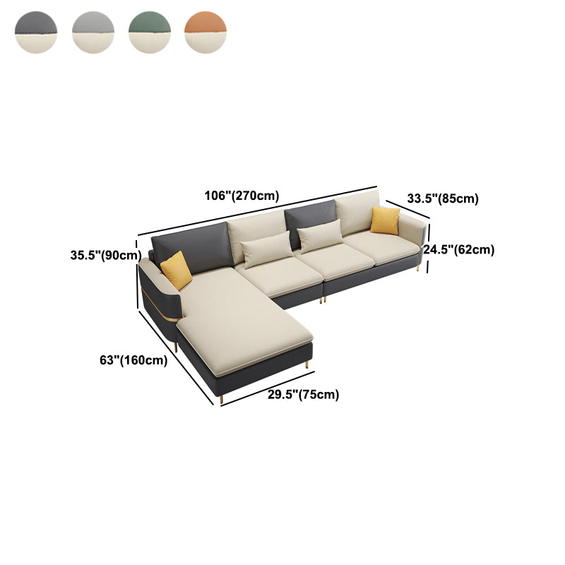 106.3" W x 62.3" D x 35.4" H Square Arm Sofa & Chaise, Loose Faux Leather Back Sofa