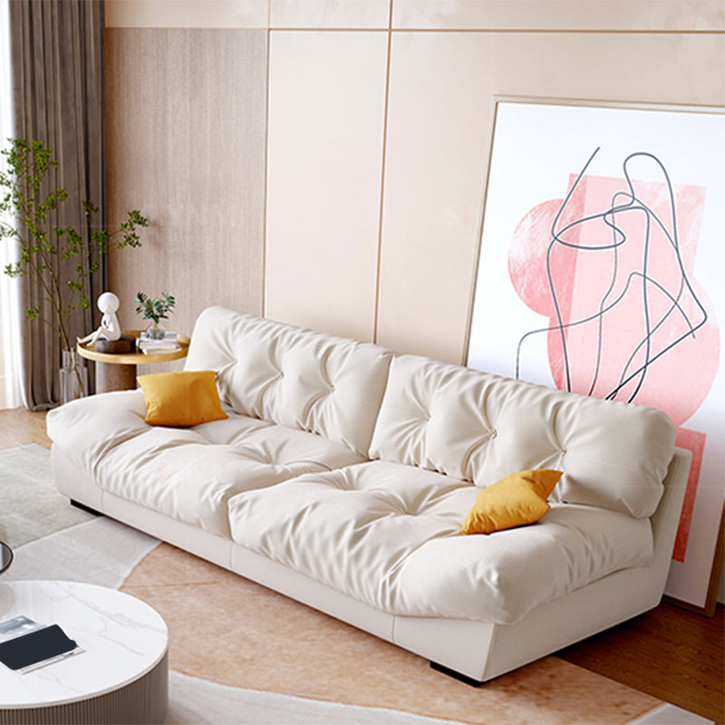 Contemporary Faux Leather/Suede Armless Tufted Sofa Couch in Beige
