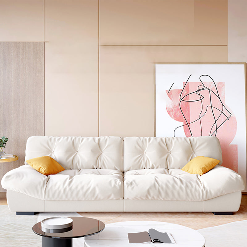 Contemporary Faux Leather/Suede Armless Tufted Sofa Couch in Beige