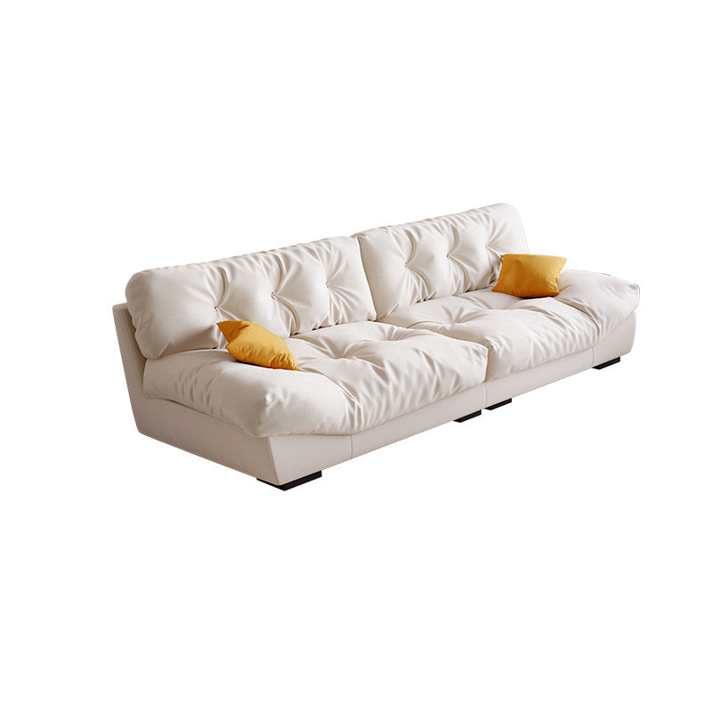 Contemporary Faux Leather/Suede Armless Tufted Sofa Couch in Beige