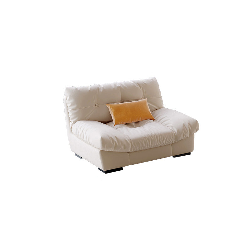 Contemporary Faux Leather/Suede Armless Tufted Sofa Couch in Beige