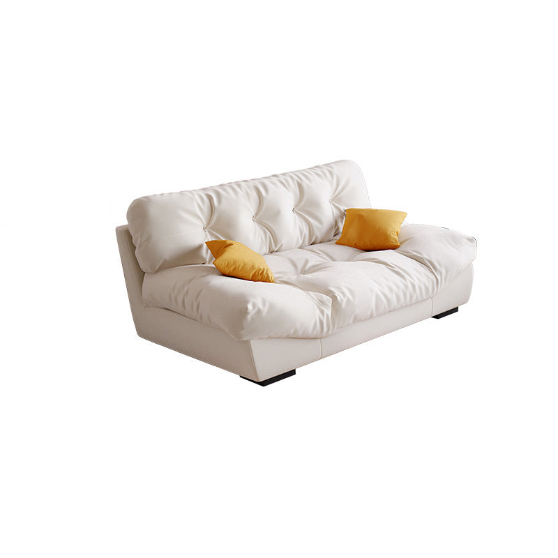 Contemporary Faux Leather/Suede Armless Tufted Sofa Couch in Beige