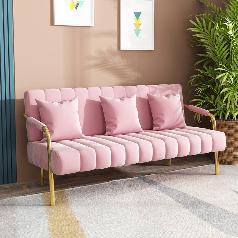 Velvet 3-seater Sofa with 3 Pillows and Pillow Top Arm for Apartment