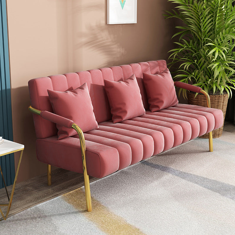 Velvet 3-seater Sofa with 3 Pillows and Pillow Top Arm for Apartment