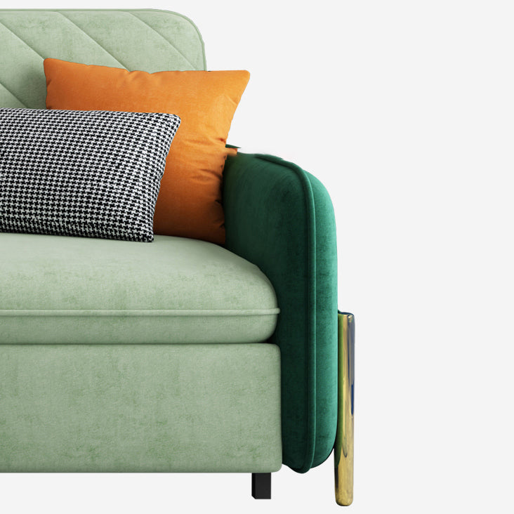Velvet Contemporary Tight Back Square Arm Bed Sofa Couch in Green