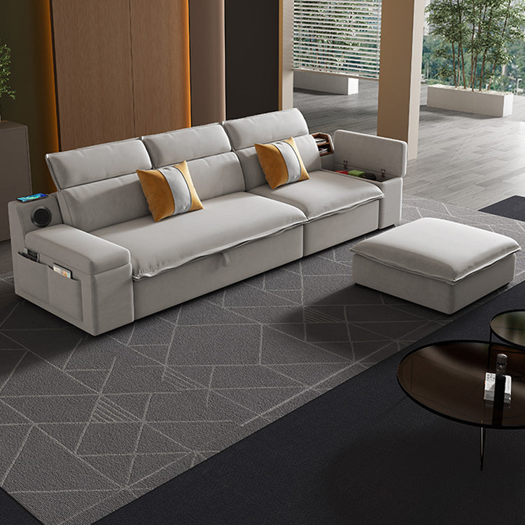 Contemporary Pillow Top Arm Bed Sofa Couch with Storage in Grey