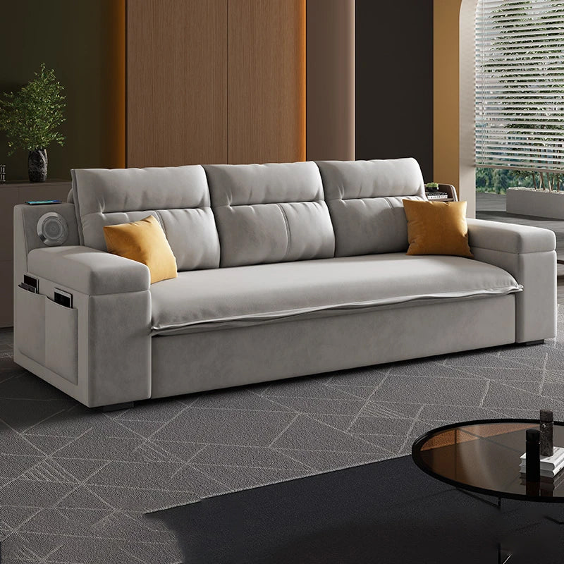 Contemporary Pillow Top Arm Bed Sofa Couch with Storage in Grey