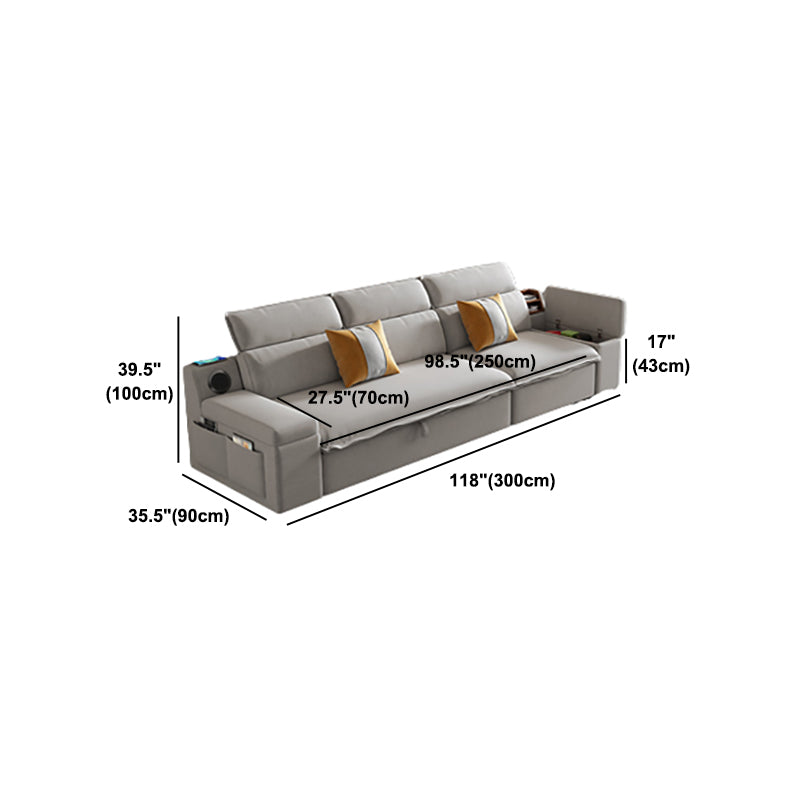 Contemporary Pillow Top Arm Bed Sofa Couch with Storage in Grey