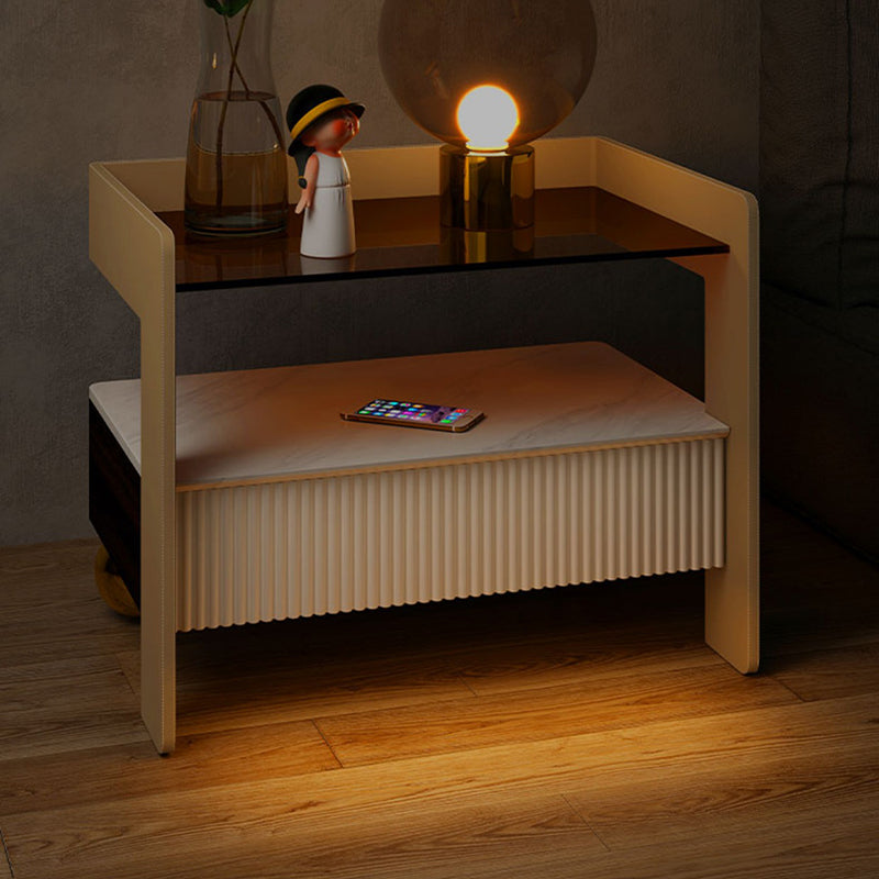 Accent Table Nightstand with Drawer and Shelf 19" Tall Wood Nightstand