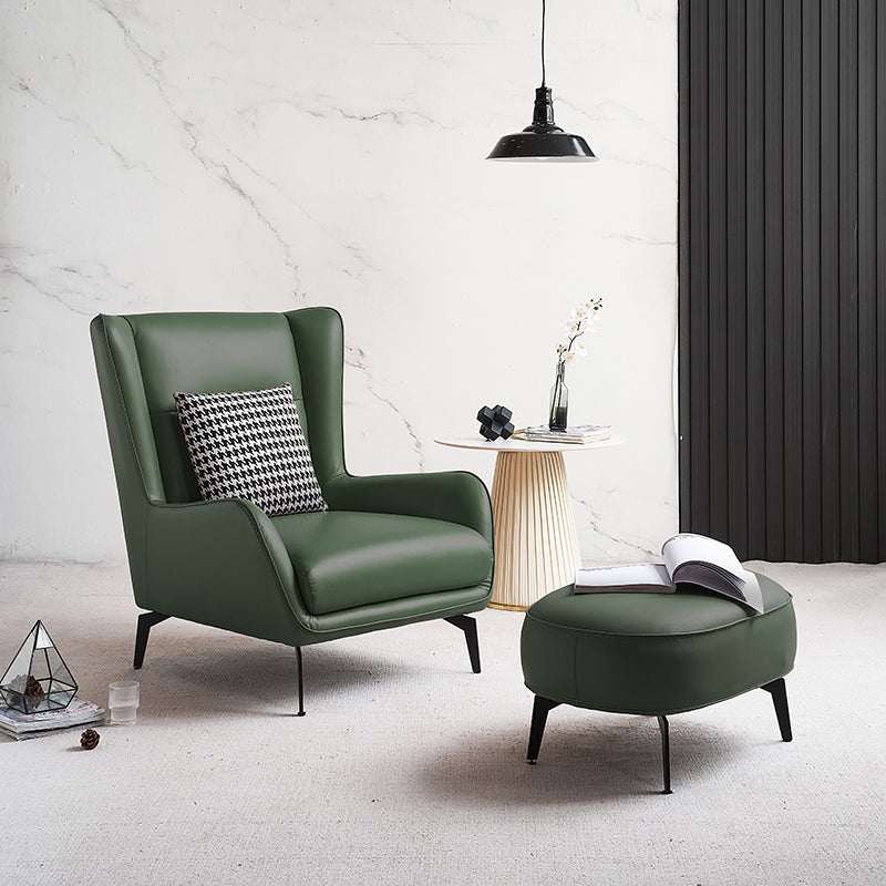 Genuine Leather Accent Chair 4 Legs Solid Color Room Chair for Living Room