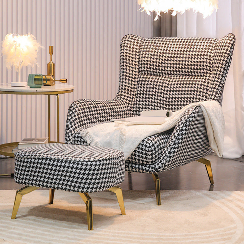 Pillow Back Chair with Golden Basic Four Leg and Flared Arms