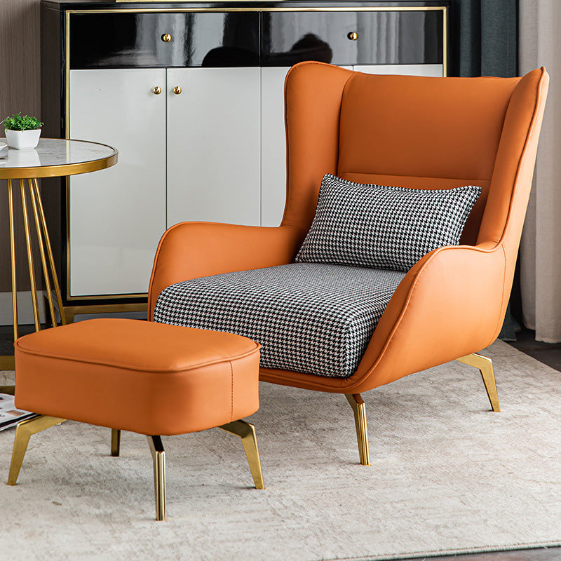 Pillow Back Chair with Golden Basic Four Leg and Flared Arms