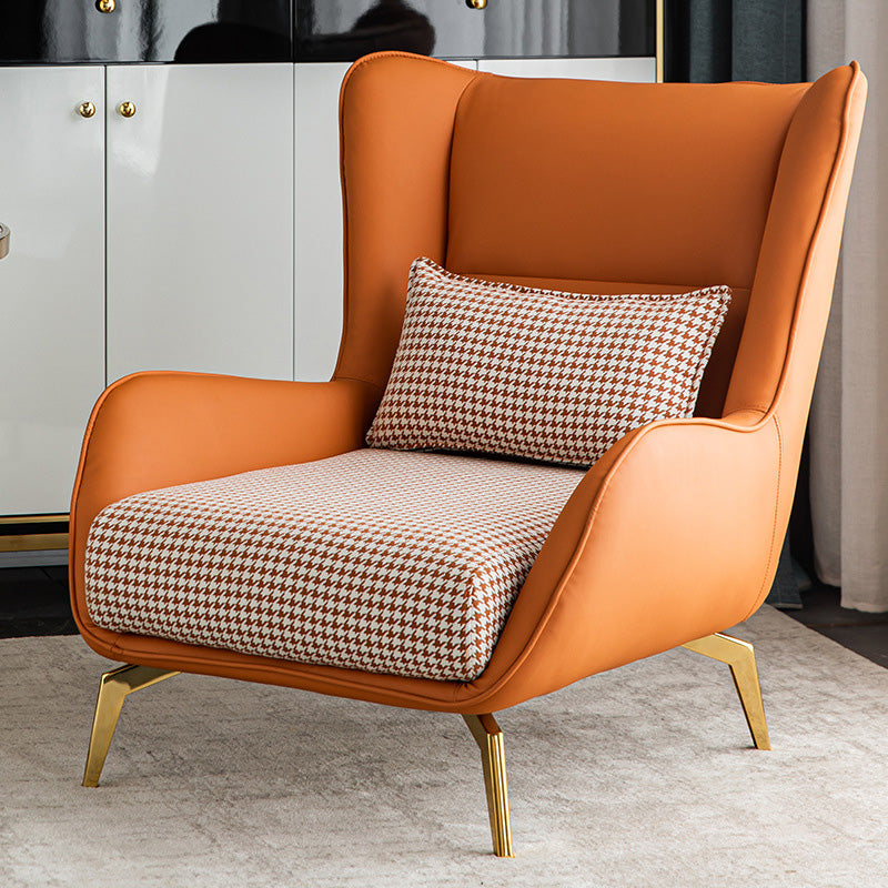 Pillow Back Chair with Golden Basic Four Leg and Flared Arms