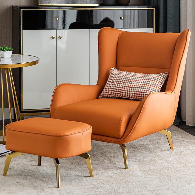 Pillow Back Chair with Golden Basic Four Leg and Flared Arms