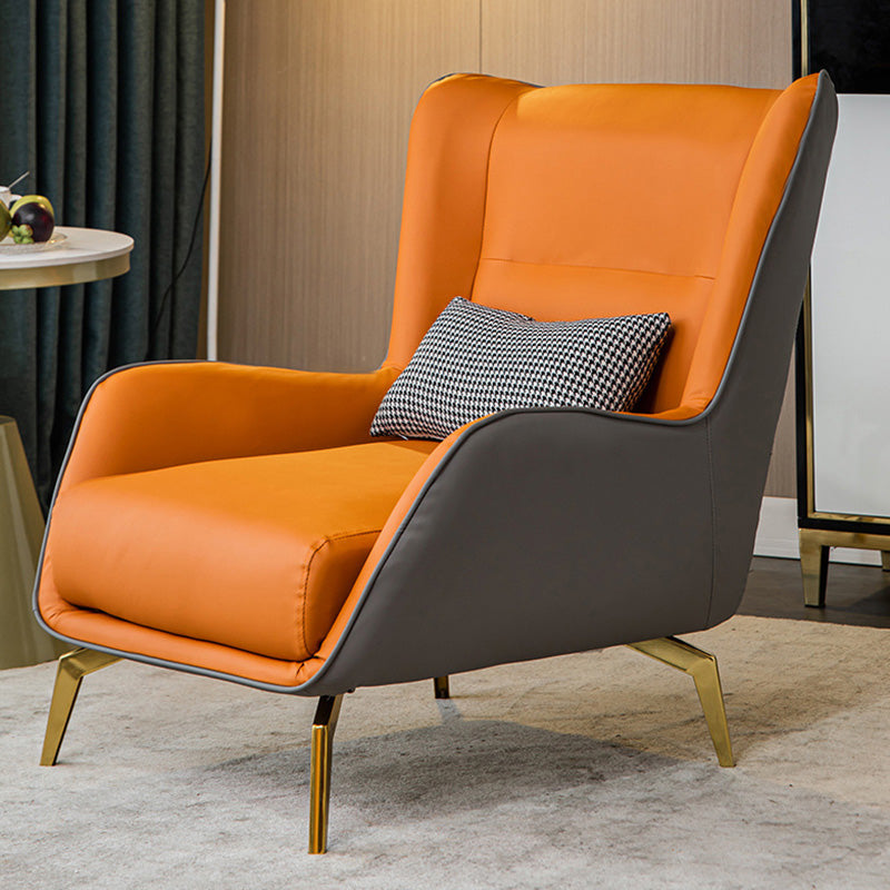 Pillow Back Chair with Golden Basic Four Leg and Flared Arms