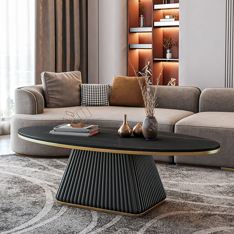 Glam Metal and Slate Cocktail Table Pedestal Coffee Table for Living Room