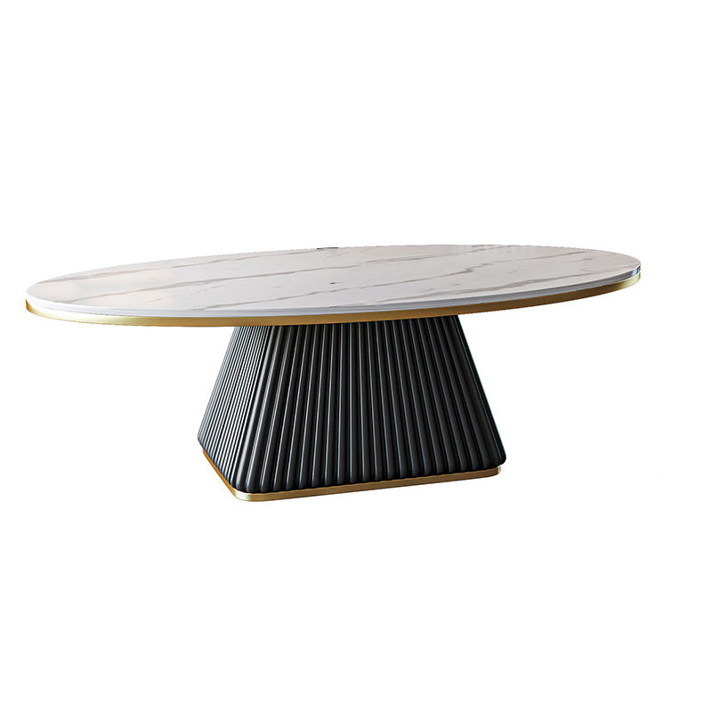 Glam Metal and Slate Cocktail Table Pedestal Coffee Table for Living Room