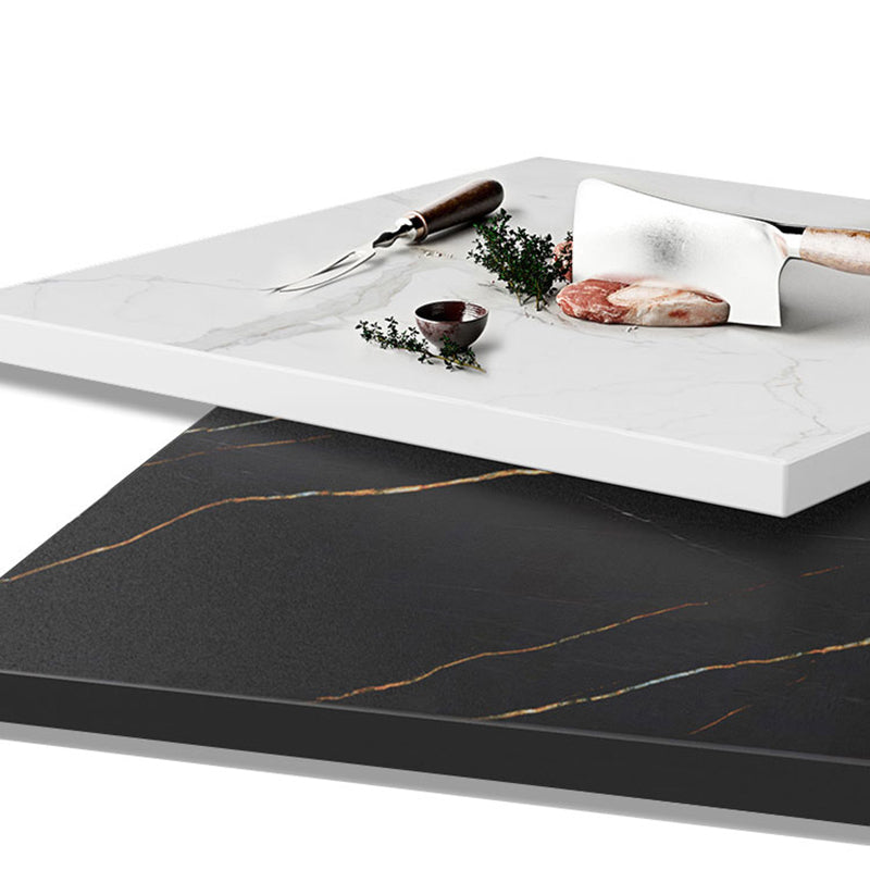 Glam Metal and Slate Cocktail Table Pedestal Coffee Table for Living Room