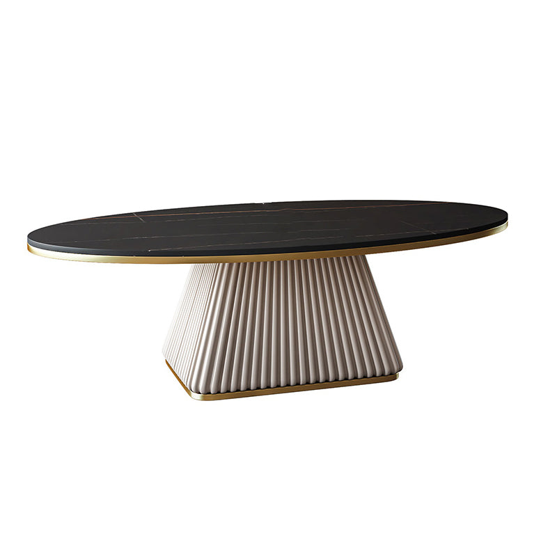 Glam Metal and Slate Cocktail Table Pedestal Coffee Table for Living Room