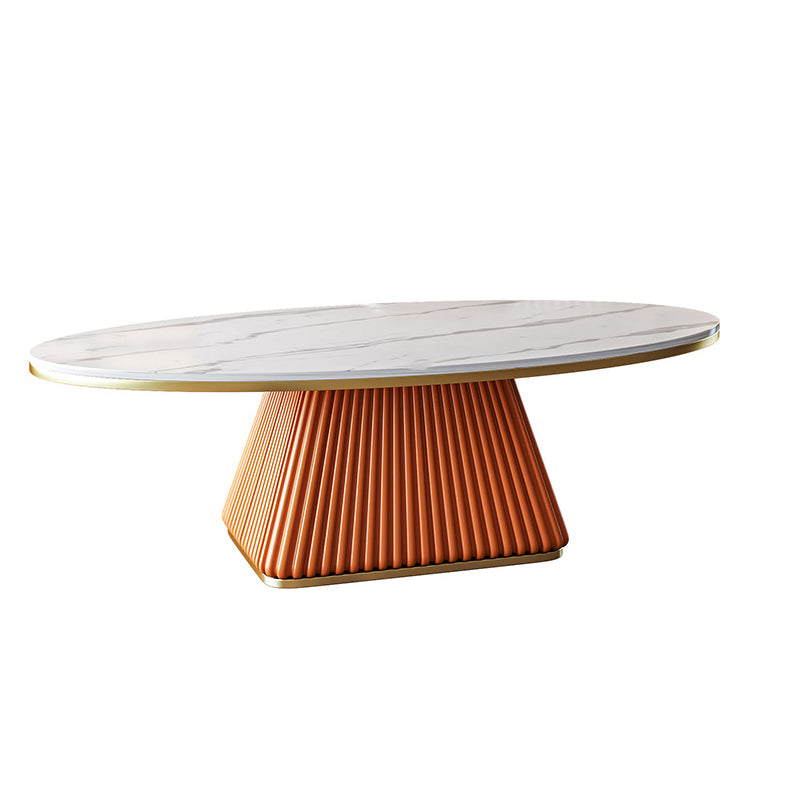 Glam Metal and Slate Cocktail Table Pedestal Coffee Table for Living Room