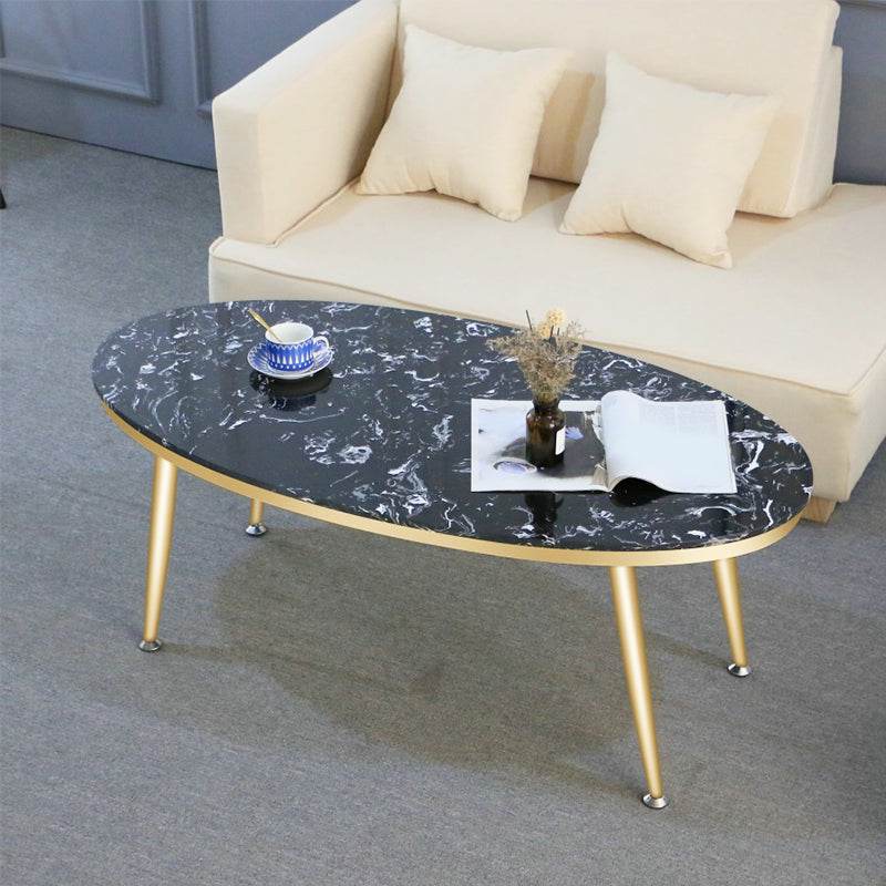 Oval Faux Marble Coffee Table 1 Single 4 Legs Cocktail Table