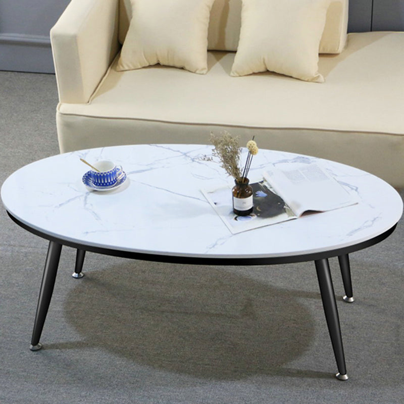 Oval Faux Marble Coffee Table 1 Single 4 Legs Cocktail Table
