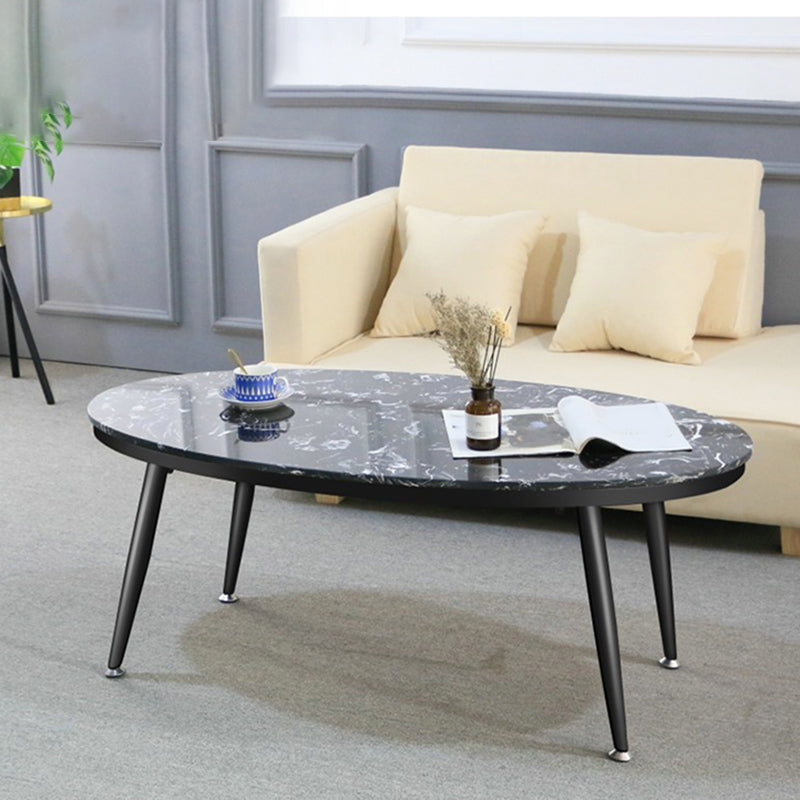 Oval Faux Marble Coffee Table 1 Single 4 Legs Cocktail Table