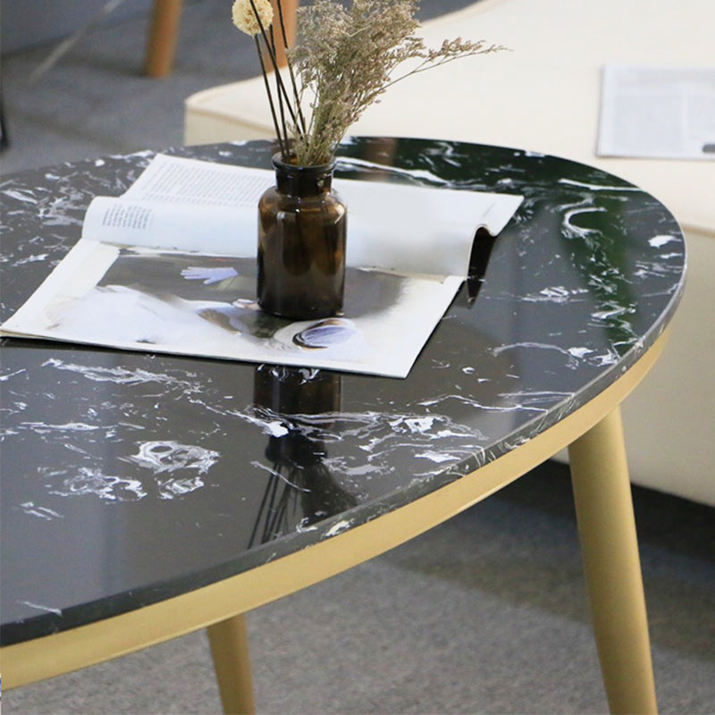 Oval Faux Marble Coffee Table 1 Single 4 Legs Cocktail Table
