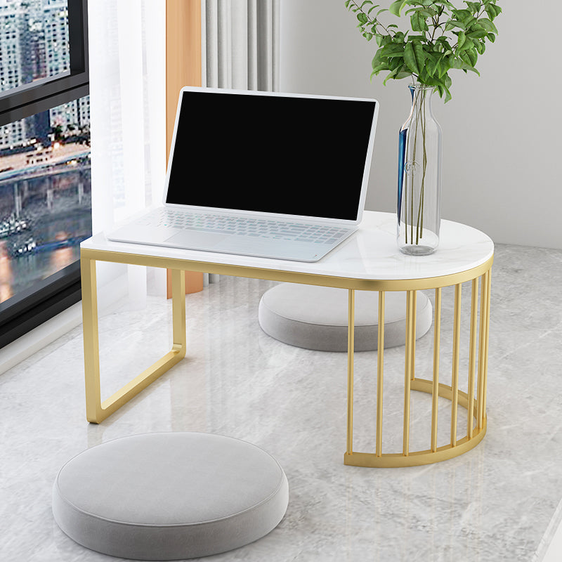 Geometric Stone Top Coffee Cocktail Table in White/Grey - 11.81" H