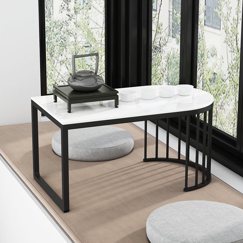 Geometric Stone Top Coffee Cocktail Table in White/Grey - 11.81" H