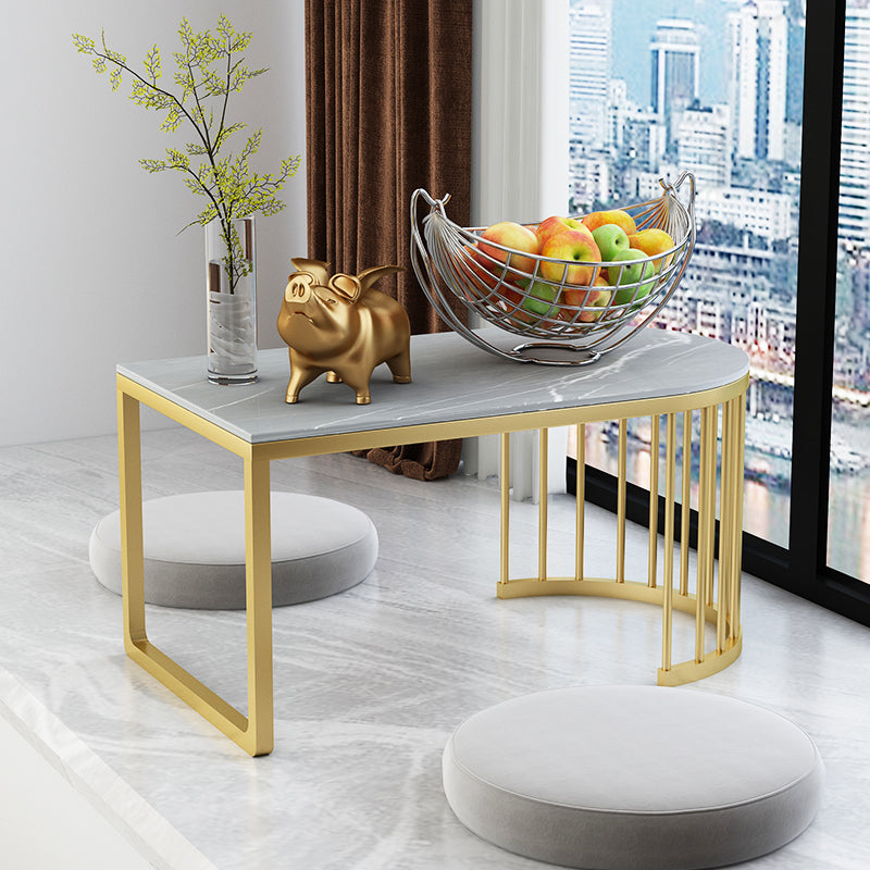 Geometric Stone Top Coffee Cocktail Table in White/Grey - 11.81" H