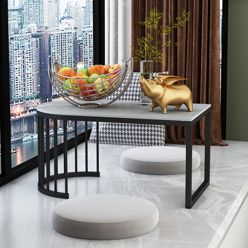 Geometric Stone Top Coffee Cocktail Table in White/Grey - 11.81" H