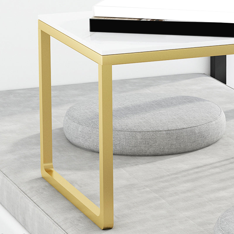 Geometric Stone Top Coffee Cocktail Table in White/Grey - 11.81" H