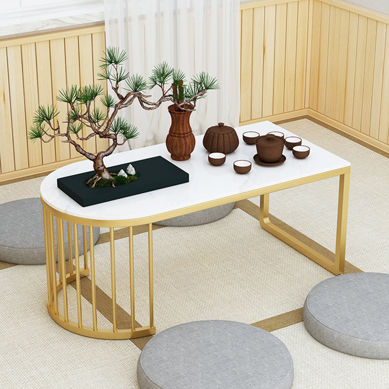 Geometric Stone Top Coffee Cocktail Table in White/Grey - 11.81" H