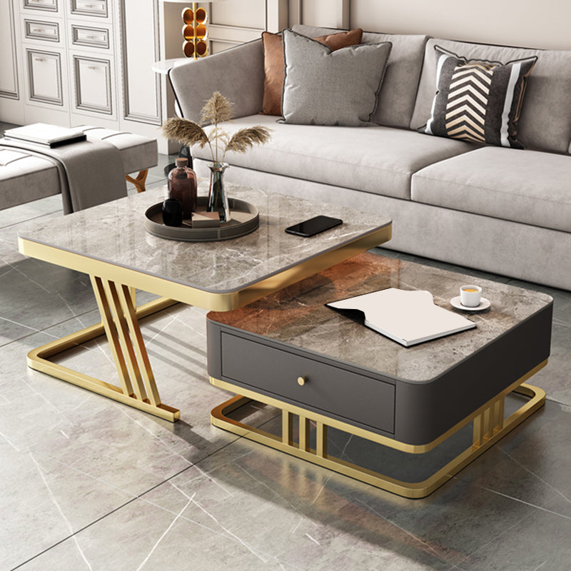 Glam Frame Coffee Table Glass/Slate Square Cocktail Table with Drawer