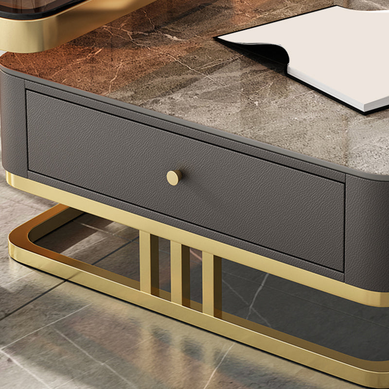 Glam Frame Coffee Table Glass/Slate Square Cocktail Table with Drawer
