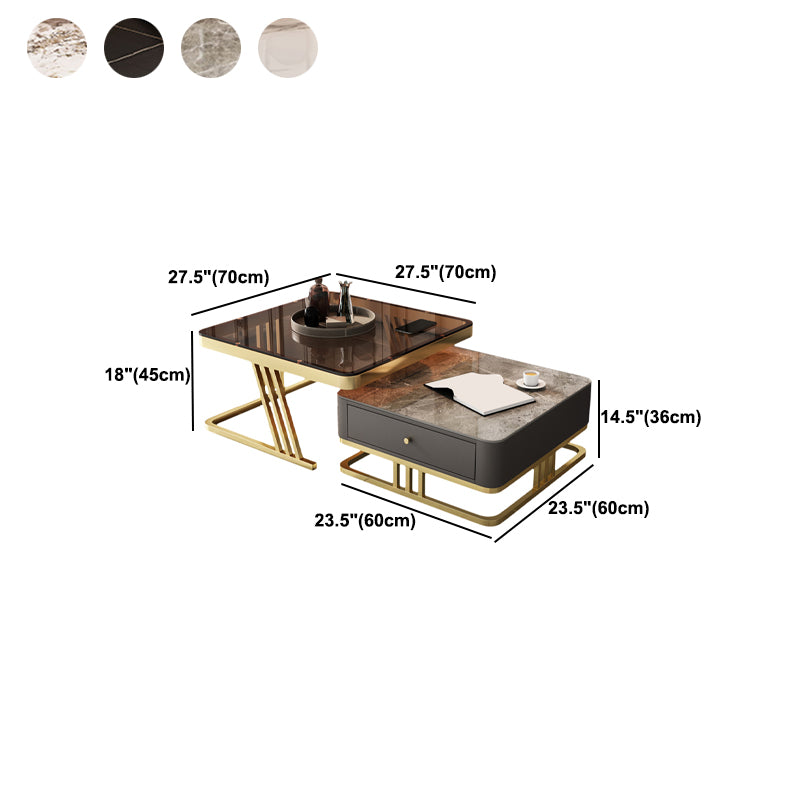 Glam Frame Coffee Table Glass/Slate Square Cocktail Table with Drawer