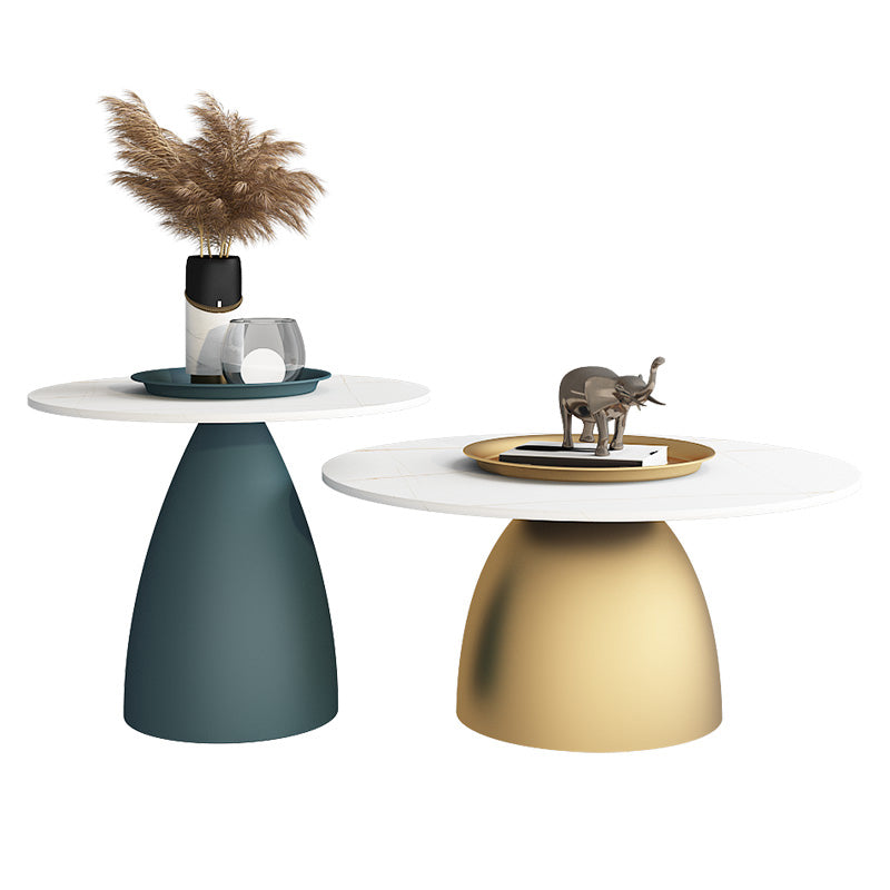 Mid-Century Modern Iron/Stone Coffee Table Dia 23.6"/31.5" Cocktail Table