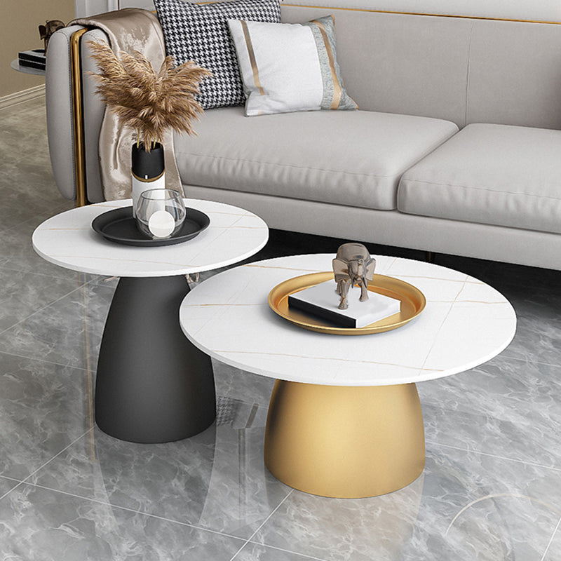 Mid-Century Modern Iron/Stone Coffee Table Dia 23.6"/31.5" Cocktail Table