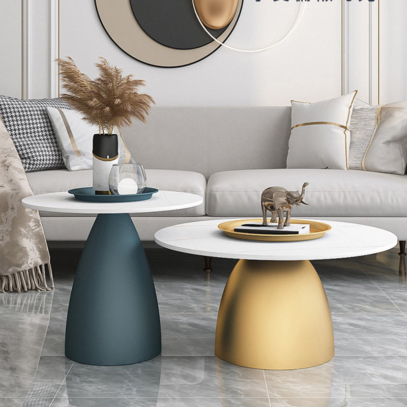 Mid-Century Modern Iron/Stone Coffee Table Dia 23.6"/31.5" Cocktail Table