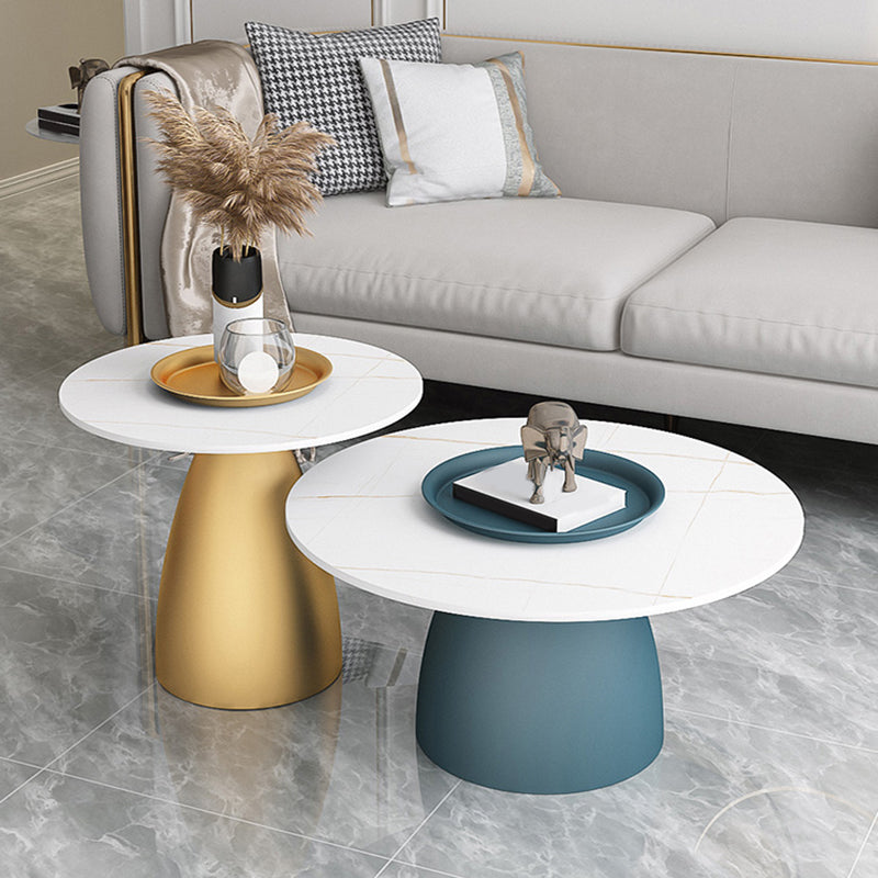 Mid-Century Modern Iron/Stone Coffee Table Dia 23.6"/31.5" Cocktail Table