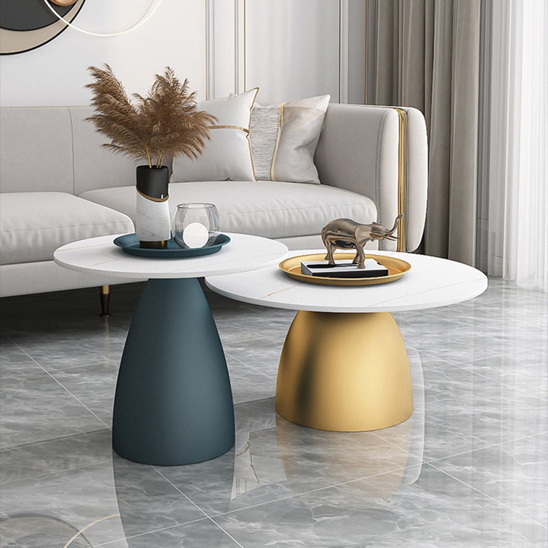 Mid-Century Modern Iron/Stone Coffee Table Dia 23.6"/31.5" Cocktail Table