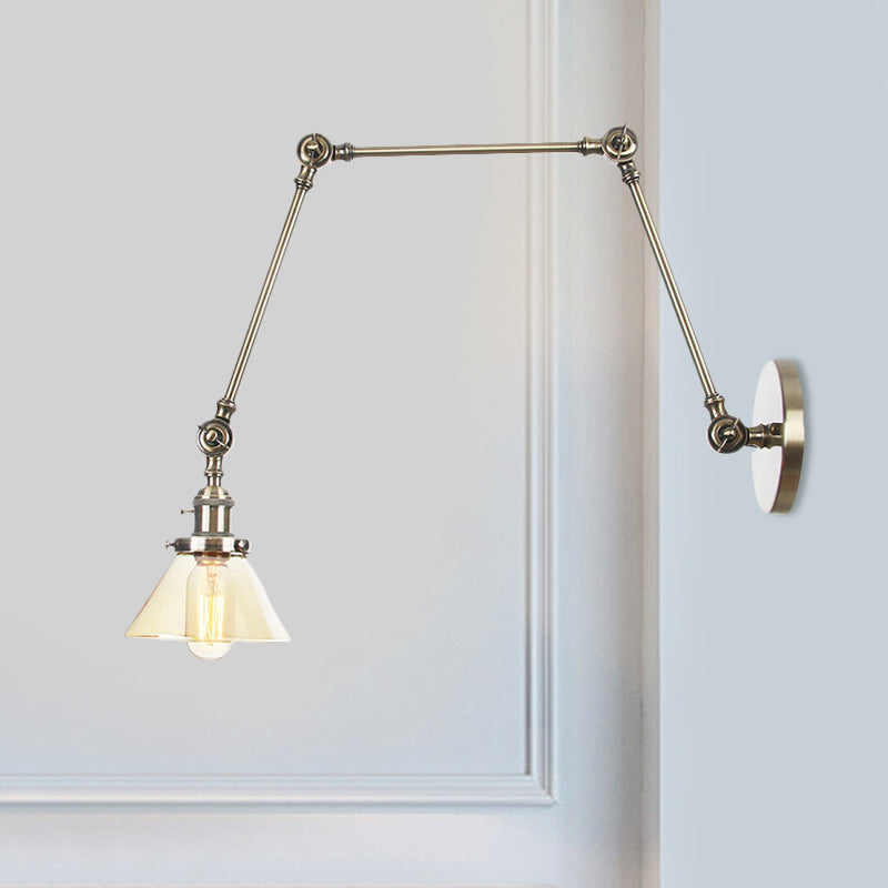 1 Lámpara de pared ligera Clear/Amber Glass Clear/Amber en negro/bronce/latón con brazo ajustable, 8 "+8"/8 "+8" +8 "largo