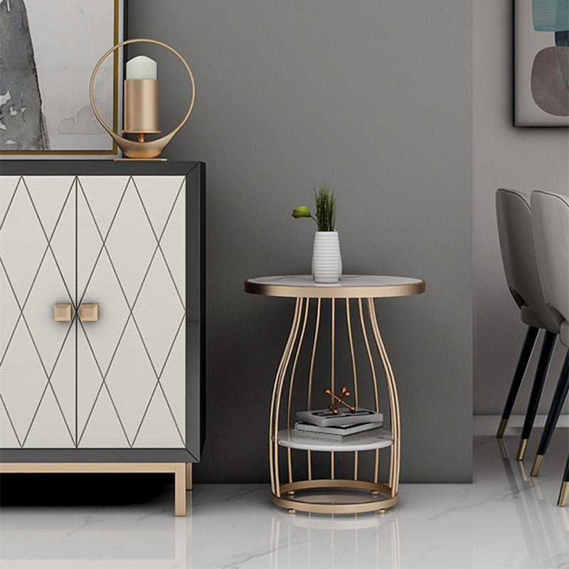 Marble Top End Table Metal Frame Sofa Side End Table with Shelf for Living Room