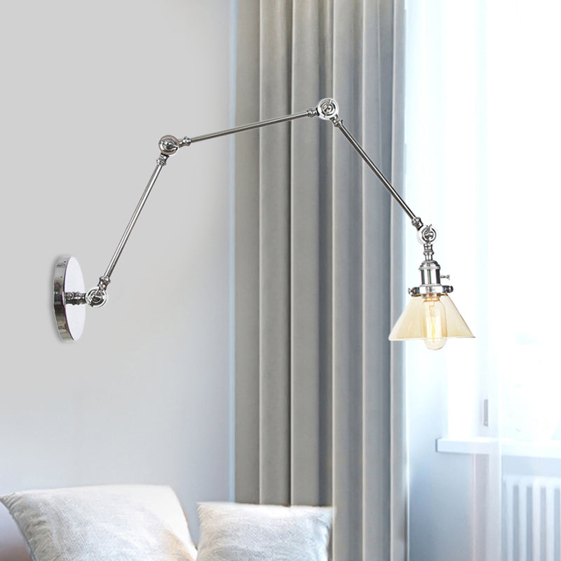 1 Lámpara de pared ligera Clear/Amber Glass Clear/Amber en negro/bronce/latón con brazo ajustable, 8 "+8"/8 "+8" +8 "largo