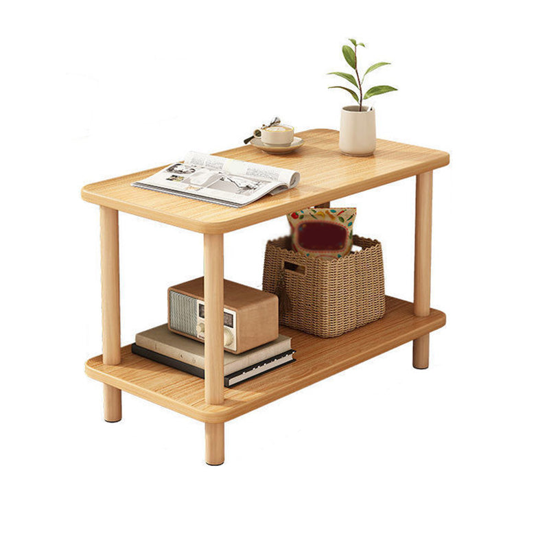 Scandinavian Rectangular End Table Wooden Top Side Table with Shelf for Living Room