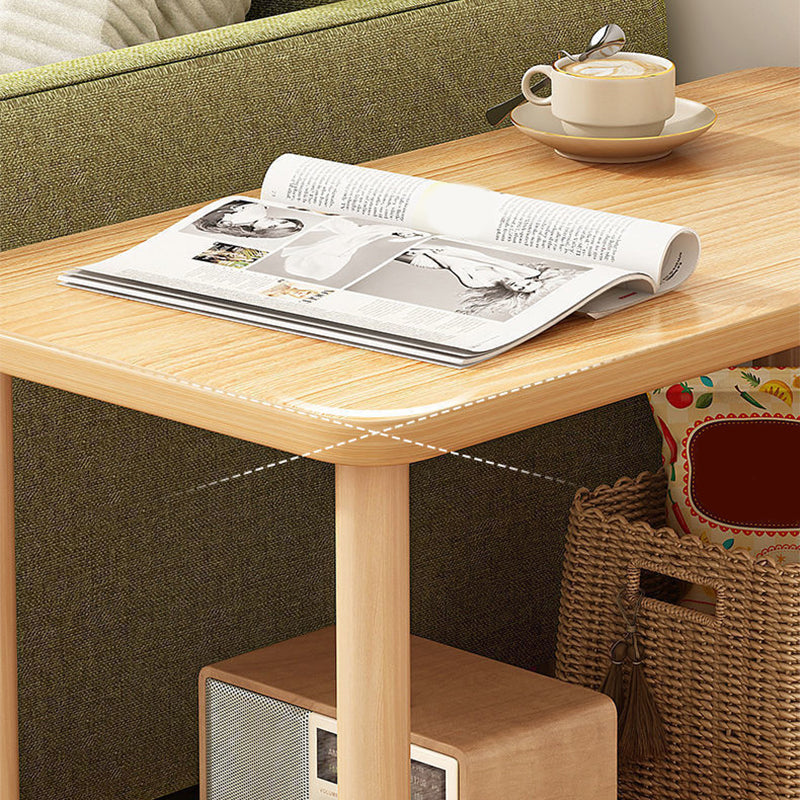 Scandinavian Rectangular End Table Wooden Top Side Table with Shelf for Living Room