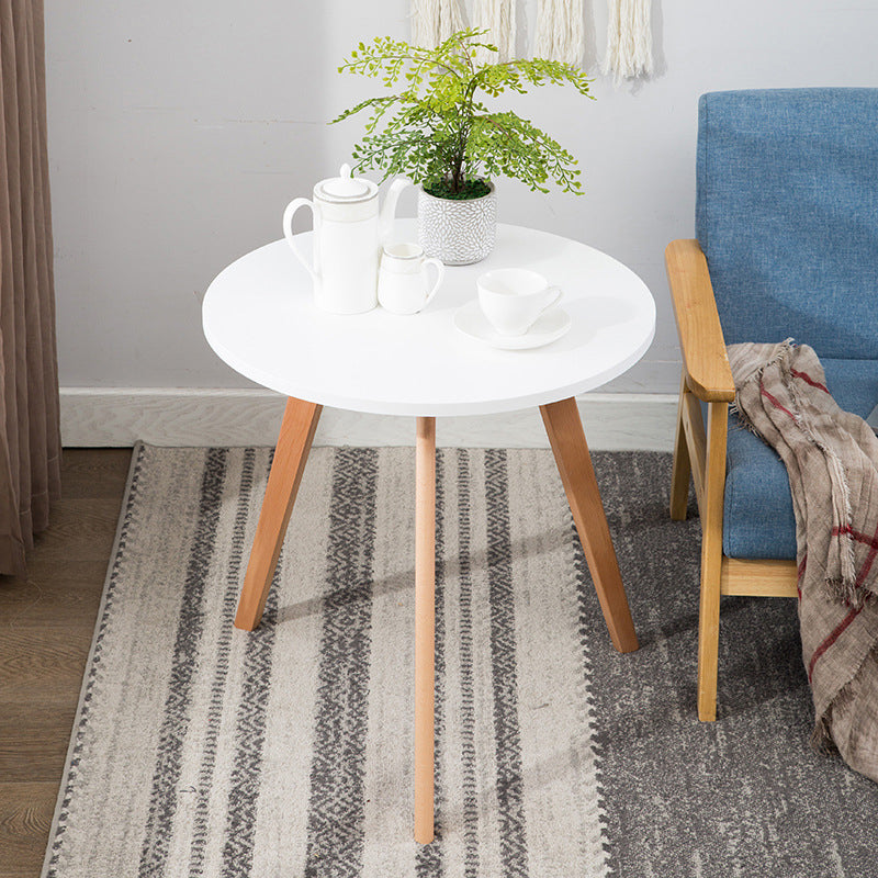 Round Wood Top End Table Contemporary Tripod Sofa Side End Table in Natural/White